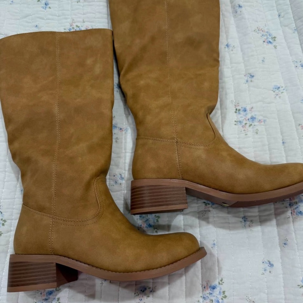 Trendy Boutique Tan Over the Knee Camp Boots